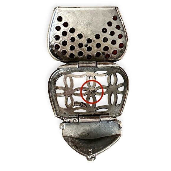 Vintage Sterling‎ Silver Red Crystal Purse Locket Pendant - Picture 8 of 10